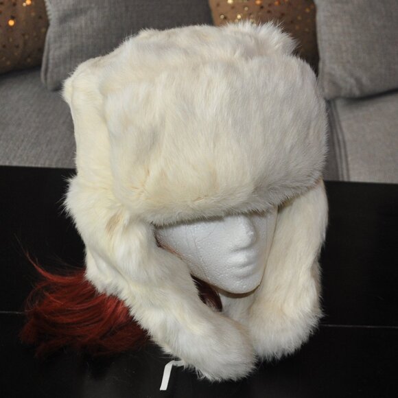 Rabbit Fur Ivory Trapper Hat Ear Flap Après Ski SM Unisex - Picture 5 of 11